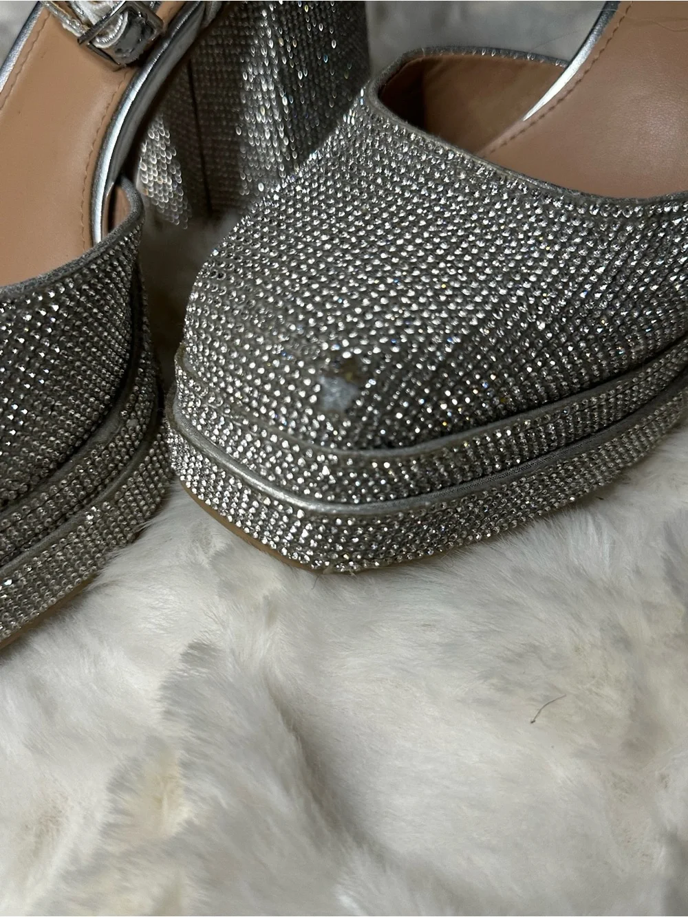 Dolls Essential Sparkling Silver Block Heel Sandals with Ankle Strap